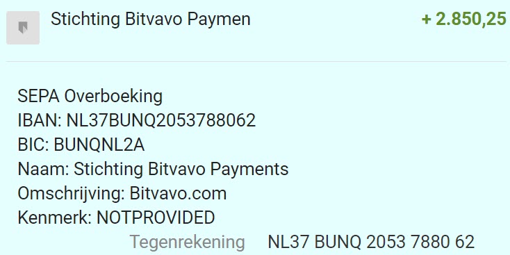 betaling door Bitvavo