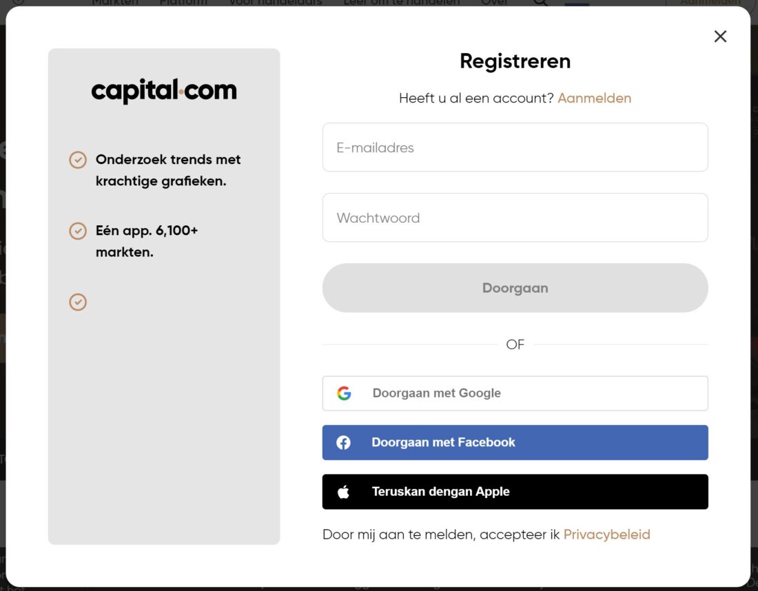 Capital.com registreren